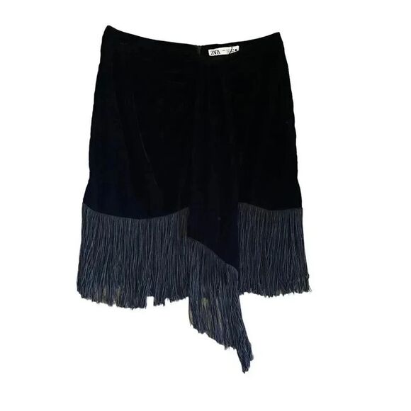 NWT Zara Women Black Fringed Velvet High Waist Ruched Front Detail Mini S #1140 - Picture 4 of 15